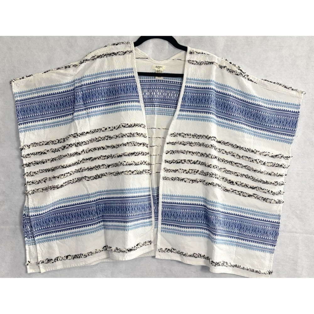 DYLAN Women Cotton Southwestern Embroidered Poncho Oversize Sz XS White Blue 8-9